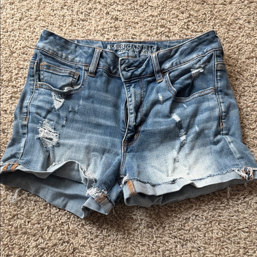 American Eagle Outfitters Distressed Light Blue Jean Shorts